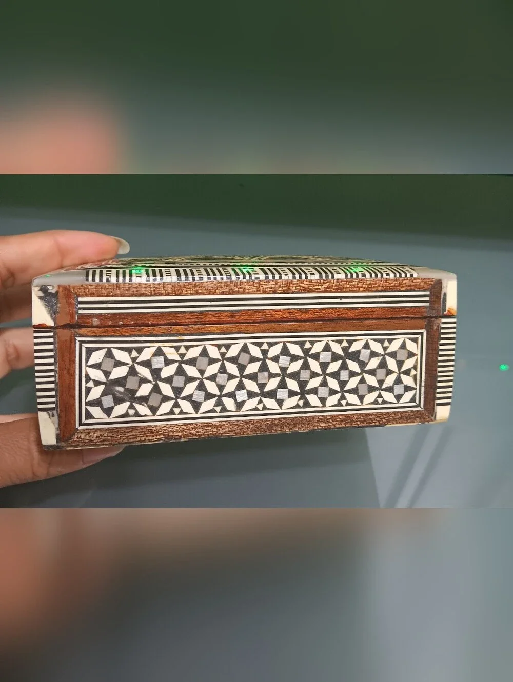 Antique Geometric Mother Of Pearl Jewelry Box